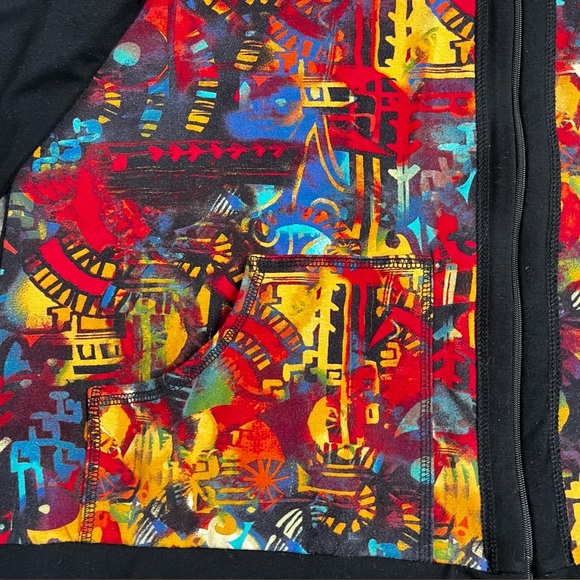 Vintage Spa by Chicos Knit Jacket Artsy Boho Colorful Print Pockets Full Zip XL - Picture 9 of 9
